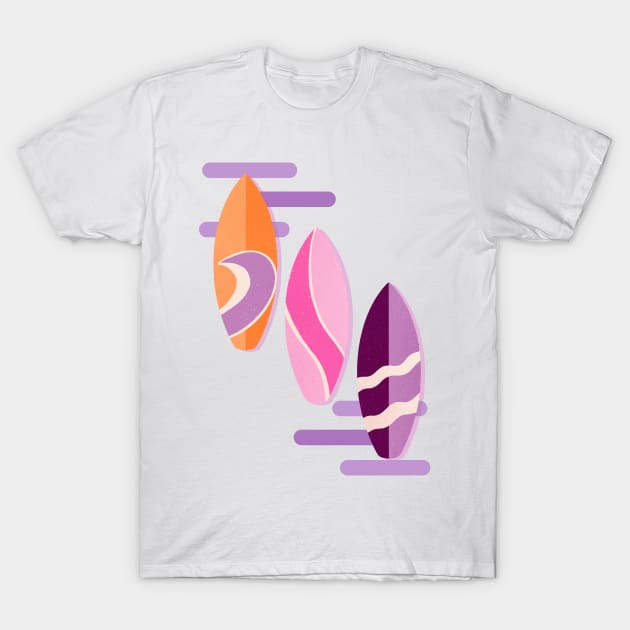 Purple, pink and orange retro surfboards T-Shirt by Home Cyn Home 